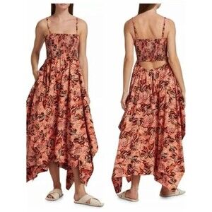 A.L.C. Adriana Dress Handkerchief Hem Paisley Orange Open Back Smocked midi 8